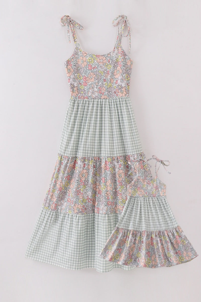 Robe vichy maman et moi harmonie florale pastel sauge