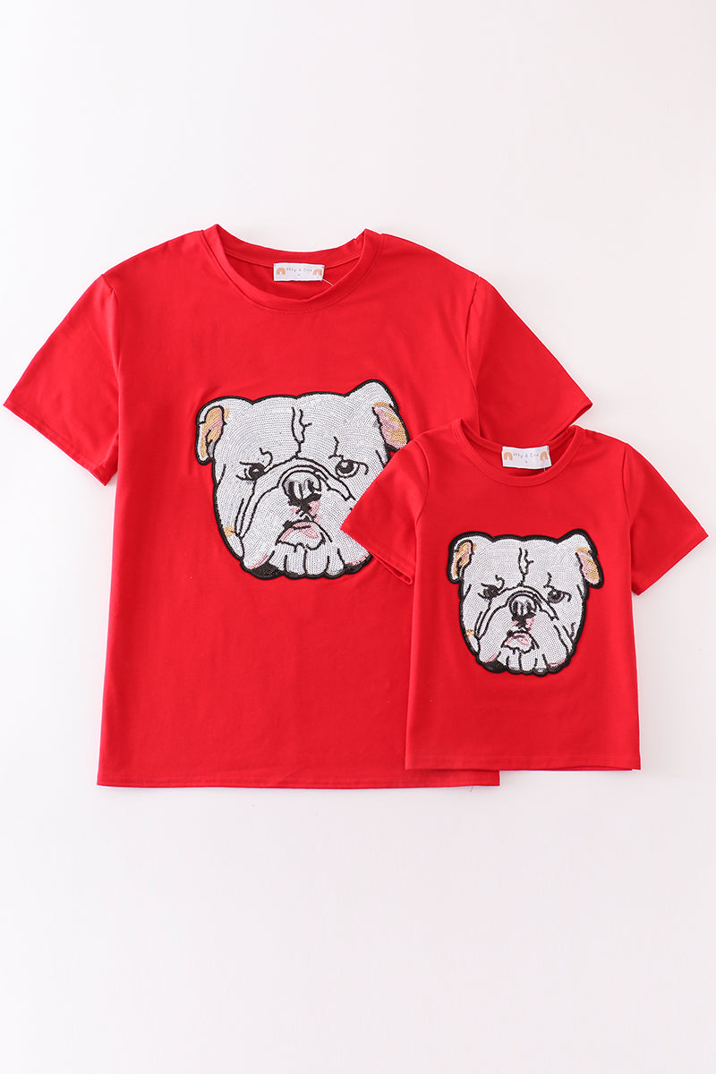 Haut rouge à sequins bulldog de Géorgie pour maman et moi