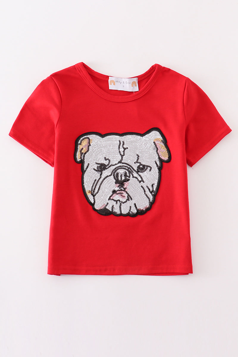 Haut rouge à sequins bulldog de Géorgie pour maman et moi