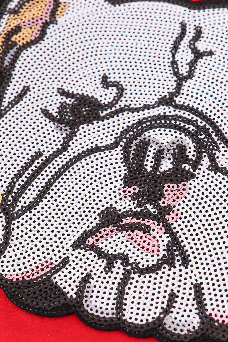 Haut rouge à sequins bulldog de Géorgie pour maman et moi