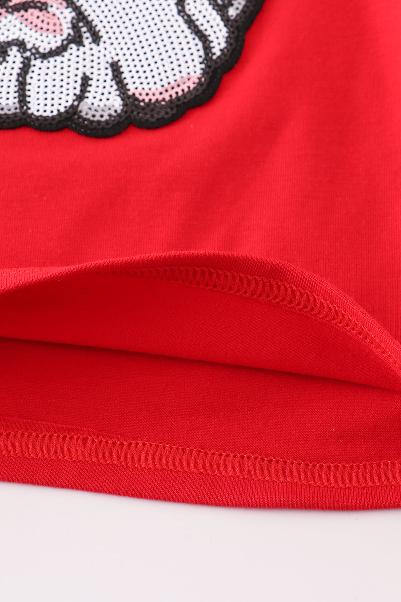 Haut rouge à sequins bulldog de Géorgie pour maman et moi