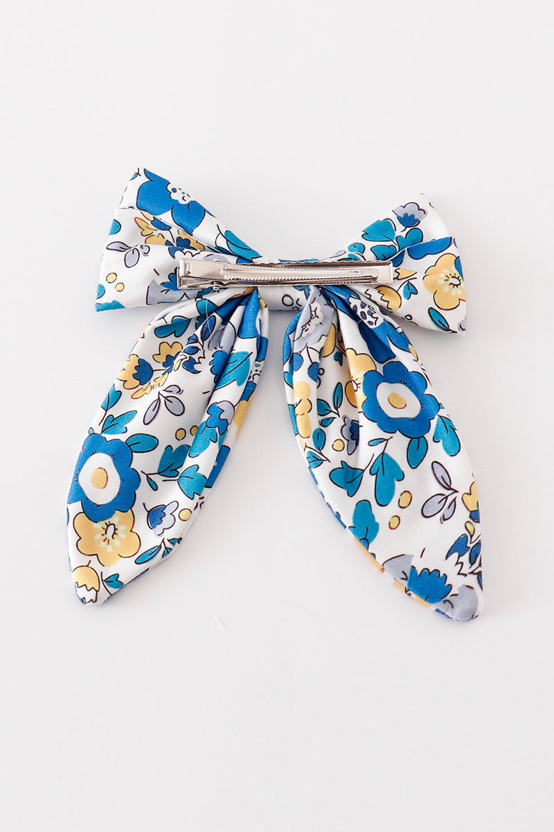 Nœud marin pour cheveux à imprimé floral bleu