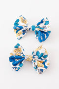 Nœud papillon pour cheveux avec imprimé floral bleu