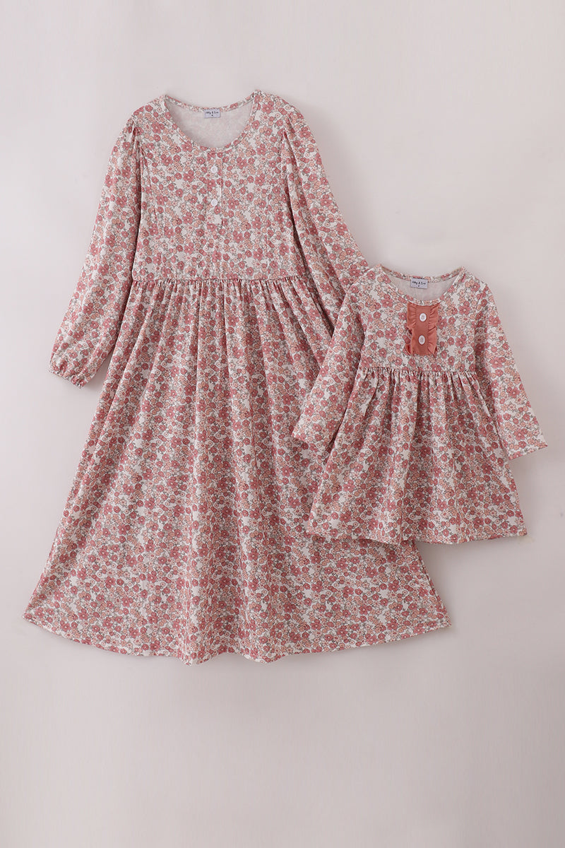 Robe assortie mère-fille à imprimé fleuri