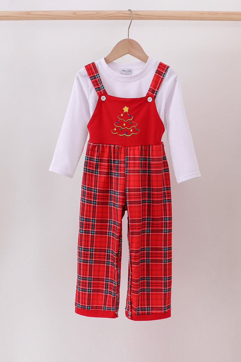 Ensemble de combinaison pantalon à carreaux brodés d'arbre rouge