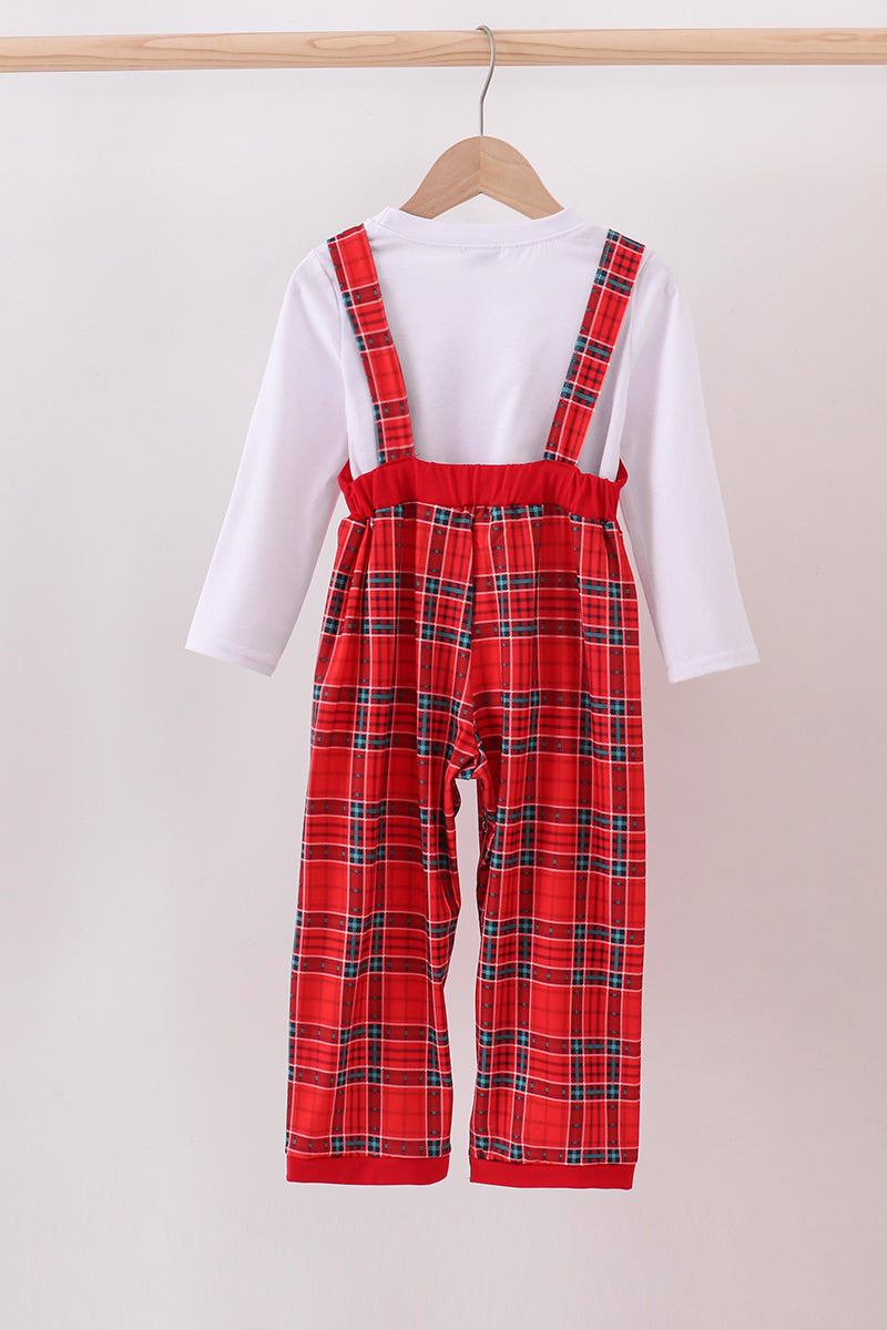 Ensemble de combinaison pantalon à carreaux brodés d'arbre rouge