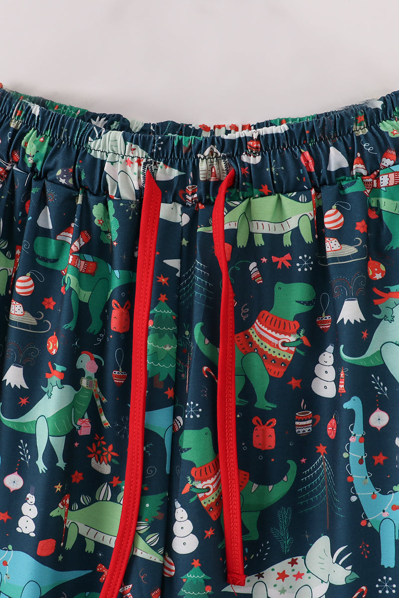 Pantalon de pyjama homme motif dinosaure vert