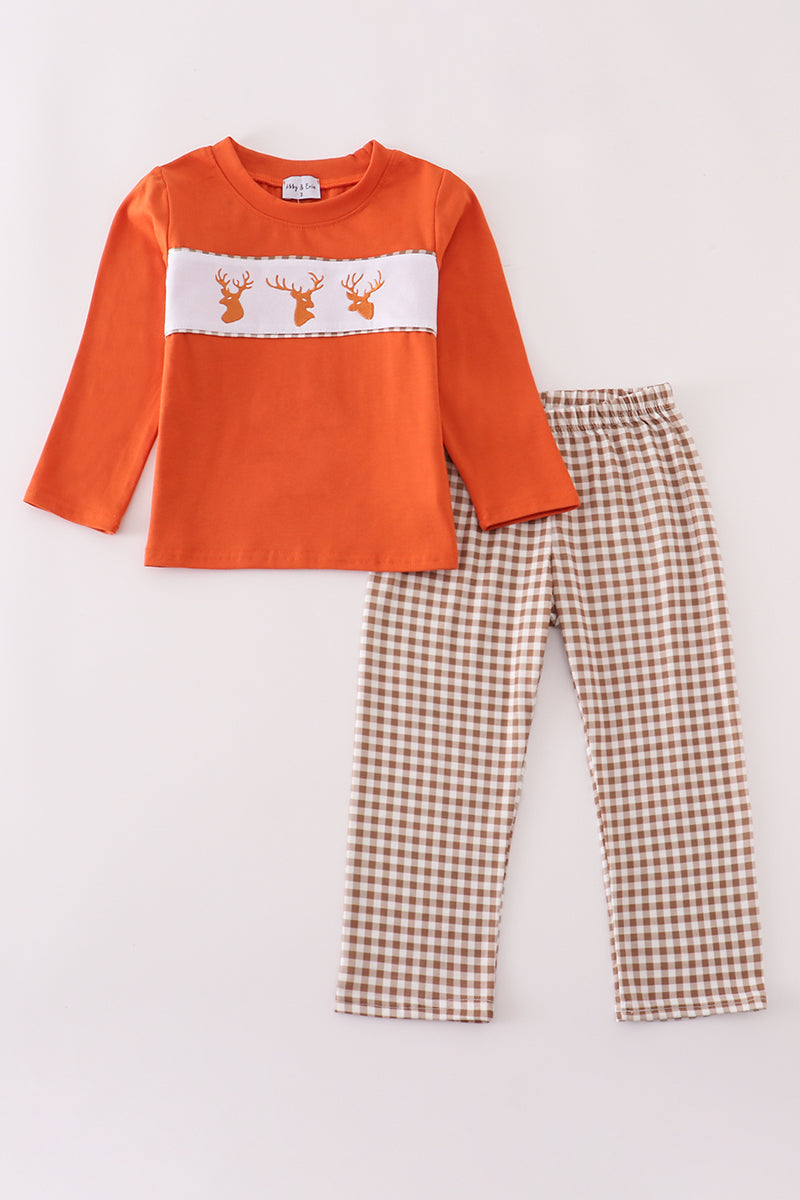 Ensemble pantalon vichy brodé cerf rouille