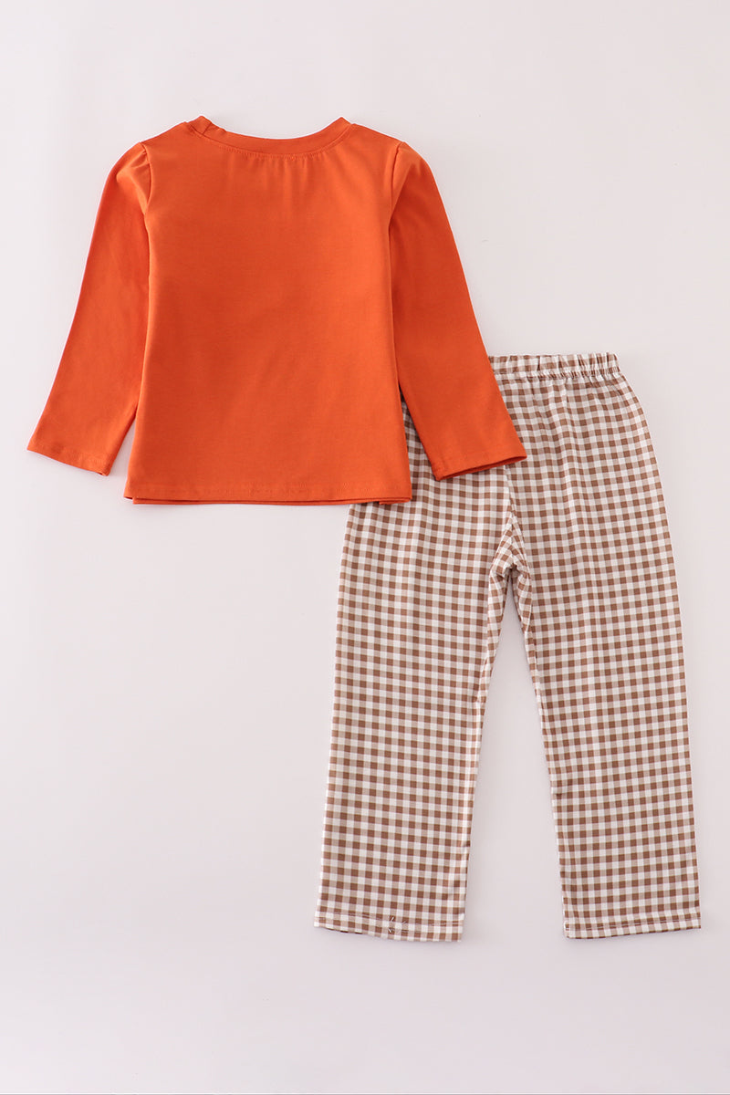 Ensemble pantalon vichy brodé cerf rouille