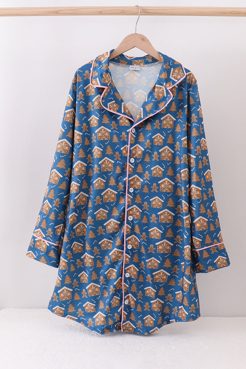 Robe de grossesse marine imprimé pain d'épices