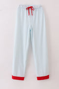 Pantalon de pyjama homme brodé Père Noël à rayures bleues