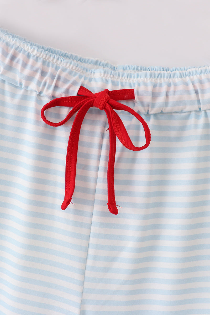 Pantalon de pyjama homme brodé Père Noël à rayures bleues