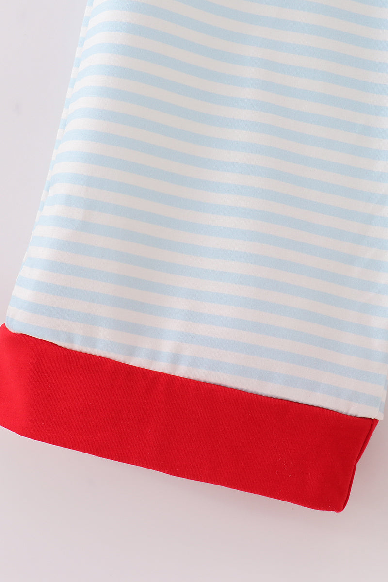 Pantalon de pyjama homme brodé Père Noël à rayures bleues