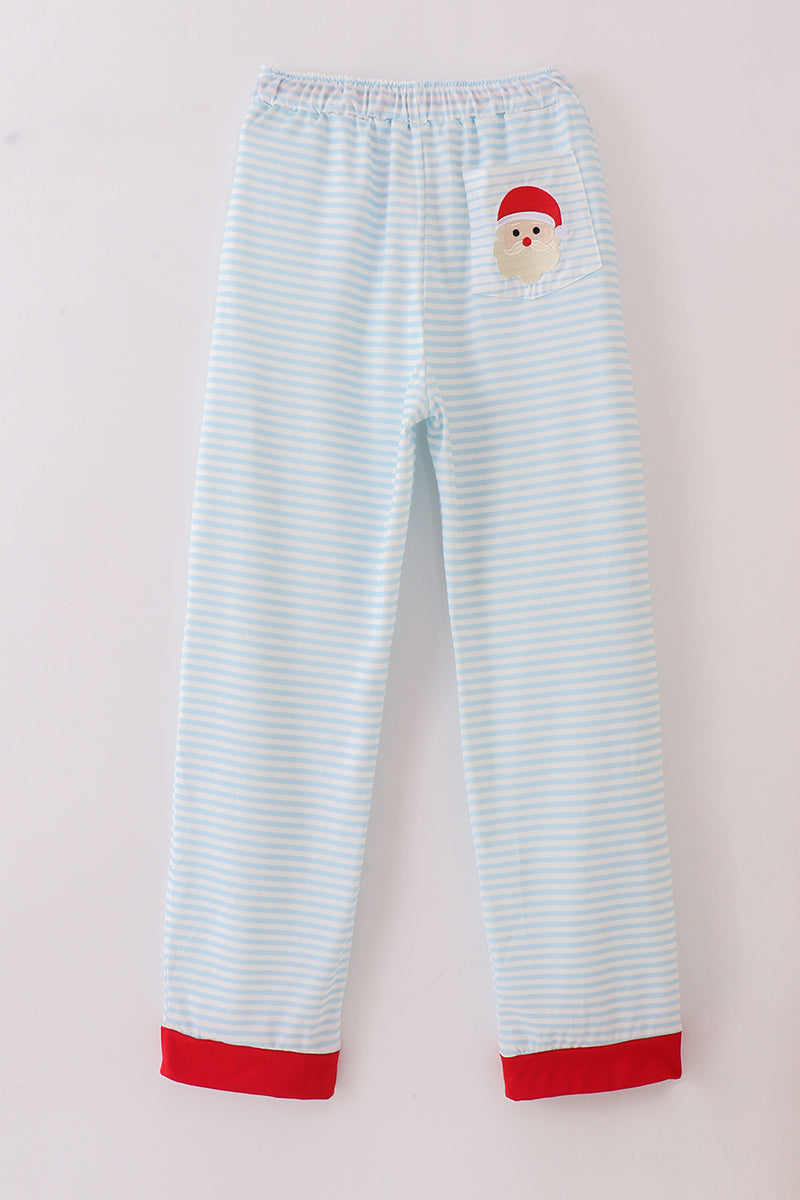 Pantalon de pyjama homme brodé Père Noël à rayures bleues