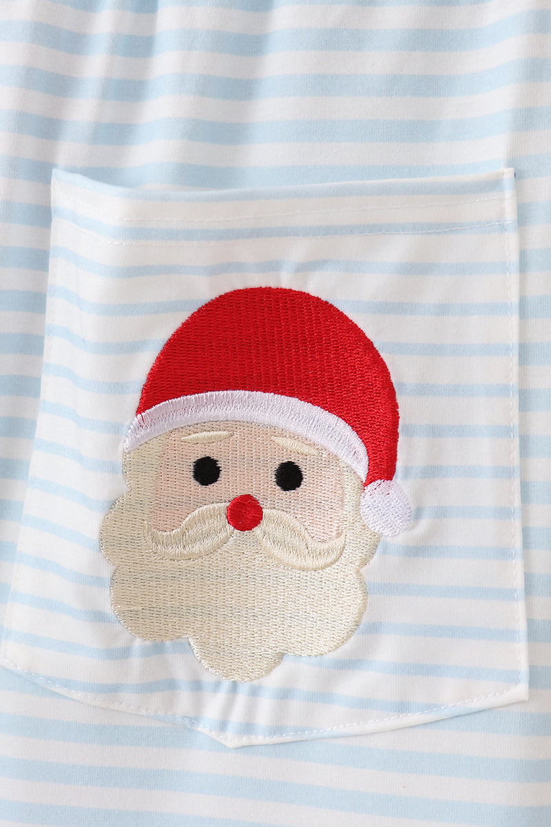 Pantalon de pyjama homme brodé Père Noël à rayures bleues