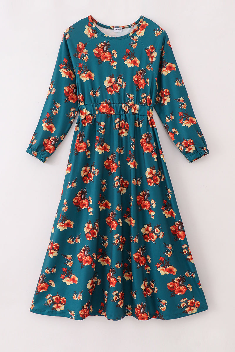 Robe imprimé floral vert assortie maman et moi