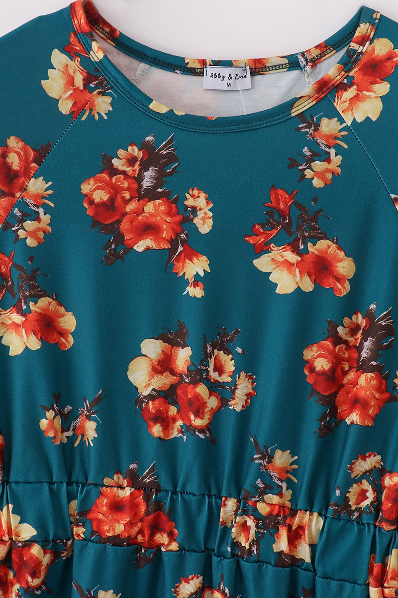 Robe imprimé floral vert assortie maman et moi