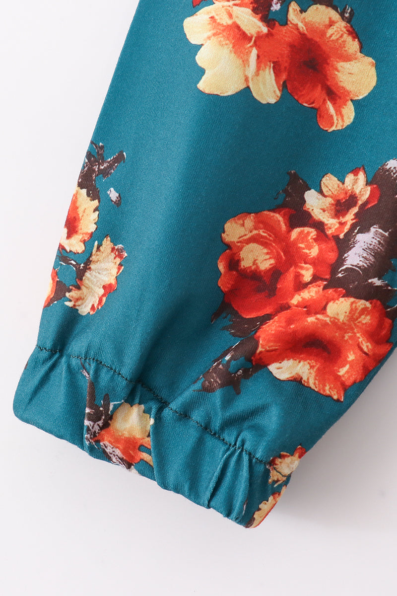 Robe imprimé floral vert assortie maman et moi