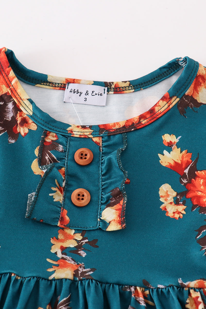 Robe imprimé floral vert assortie maman et moi