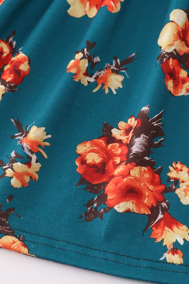 Robe imprimé floral vert assortie maman et moi