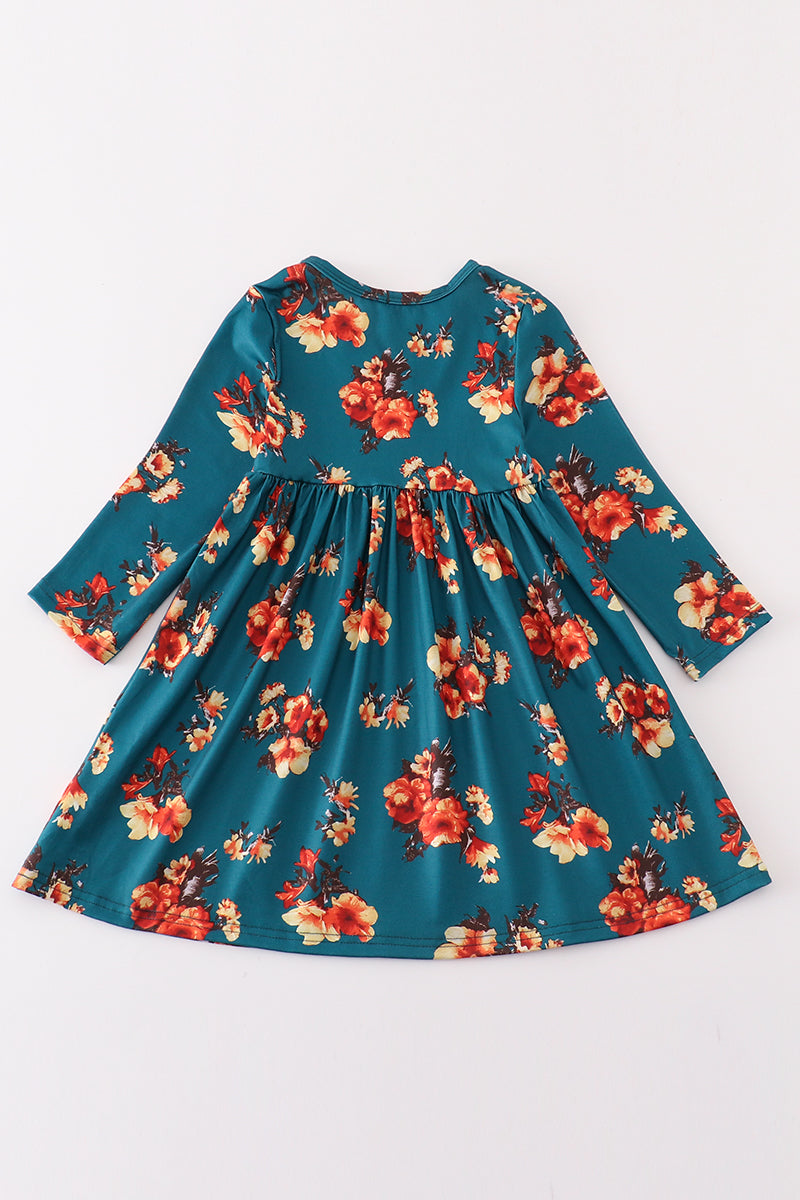 Robe imprimé floral vert assortie maman et moi