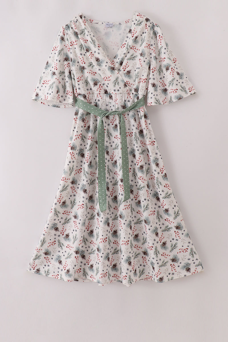 Robe de maman nœud papillon sauge