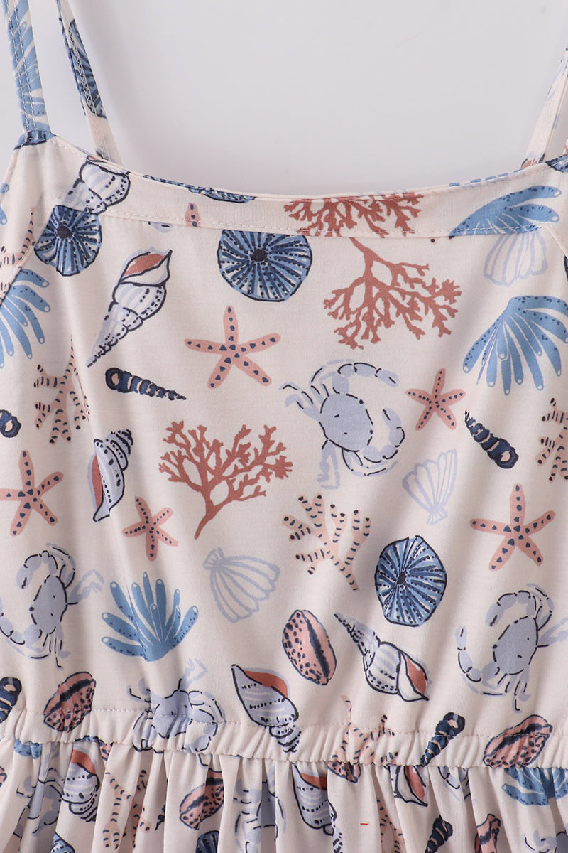 Robe mère-fille imprimée coquillages brise océanique