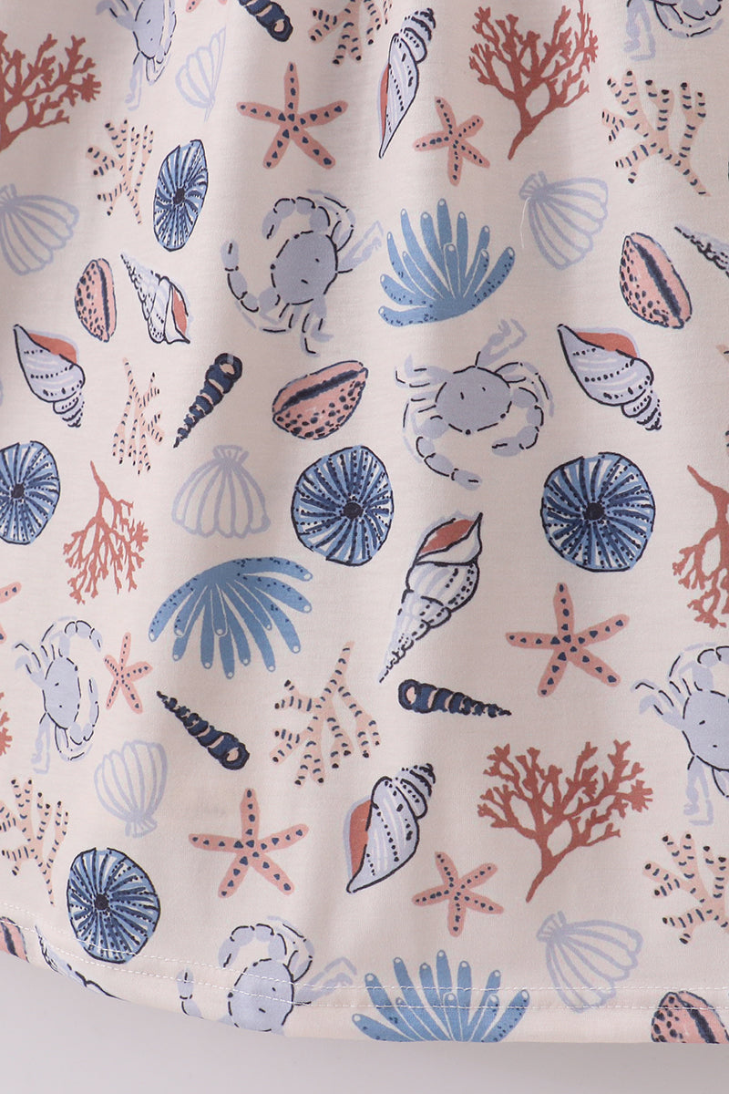 Robe mère-fille imprimée coquillages brise océanique