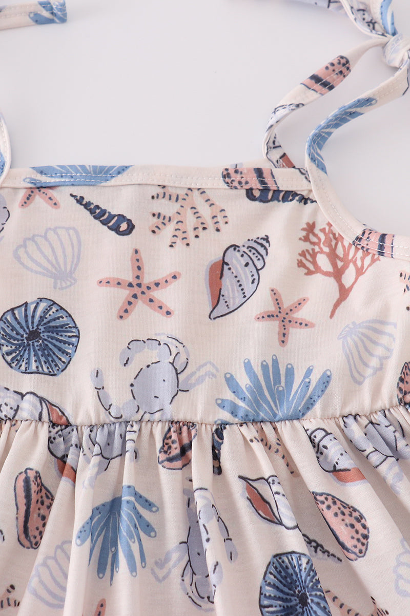 Robe mère-fille imprimée coquillages brise océanique