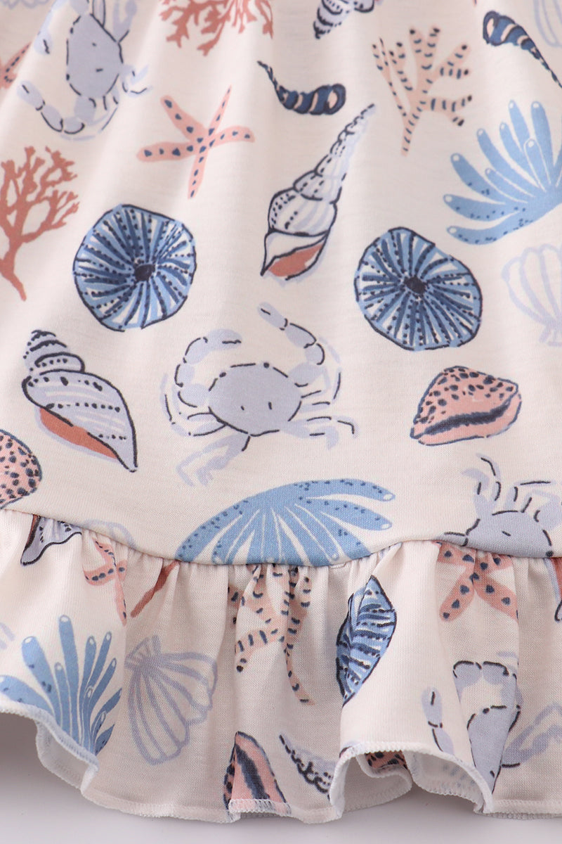 Robe mère-fille imprimée coquillages brise océanique