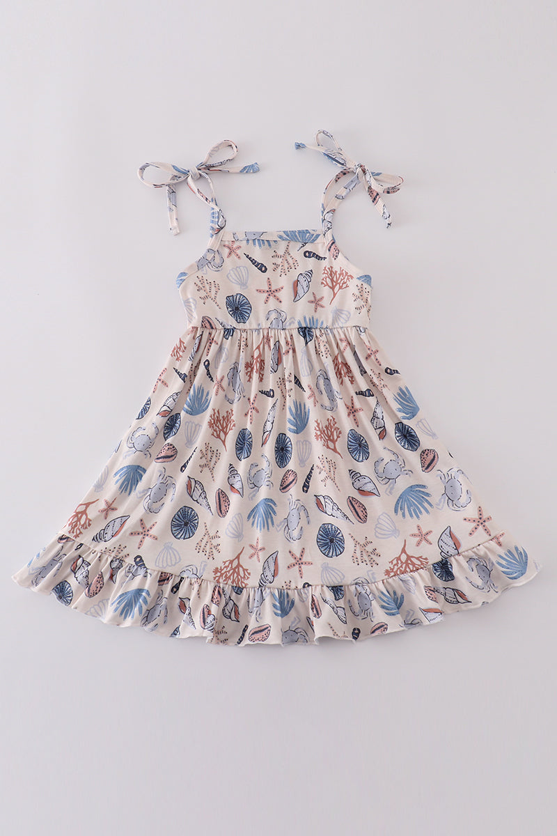 Robe mère-fille imprimée coquillages brise océanique