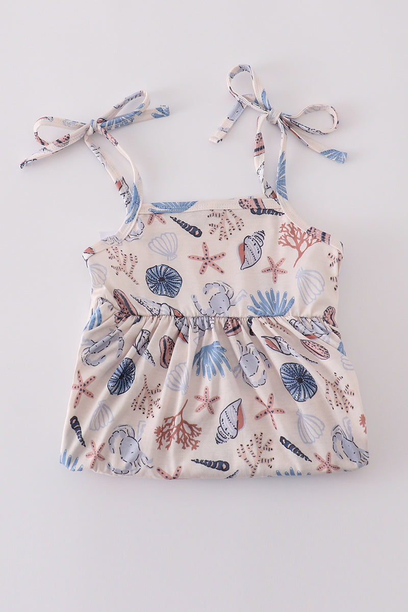Robe mère-fille imprimée coquillages brise océanique