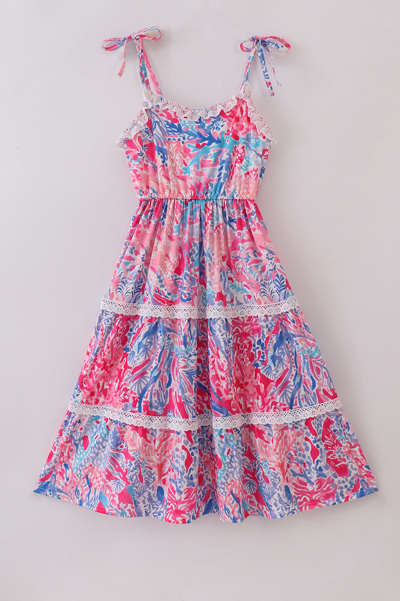 Robe étagée maman Vagues coucher de soleil tropical