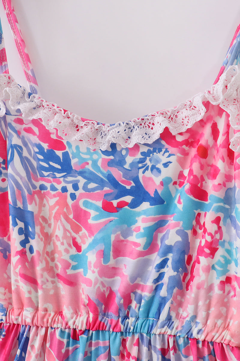 Robe étagée maman Vagues coucher de soleil tropical