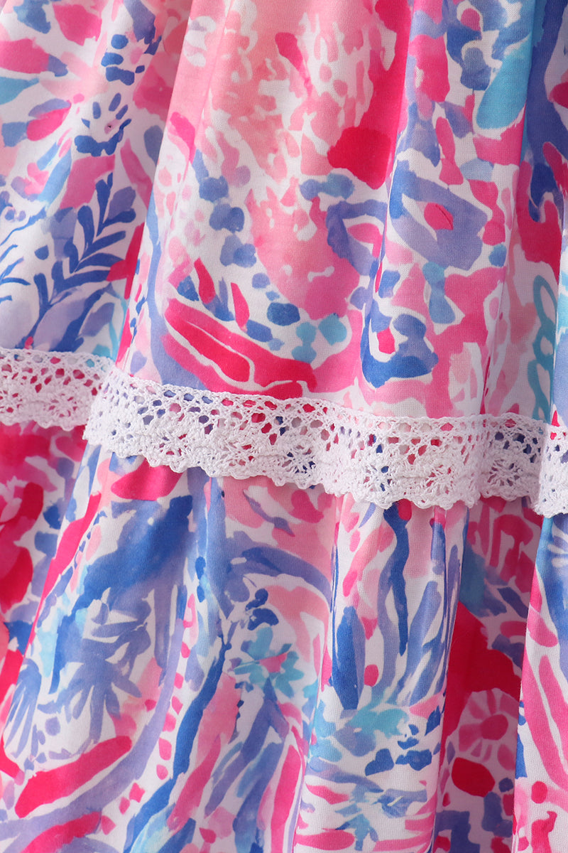 Robe étagée maman Vagues coucher de soleil tropical
