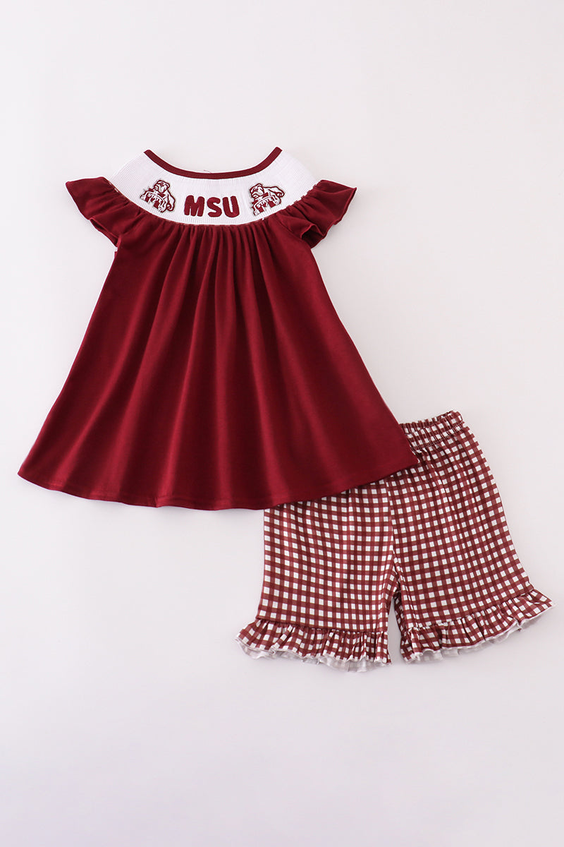 Ensemble Mississippi MSU brodé smocké à volants en vichy