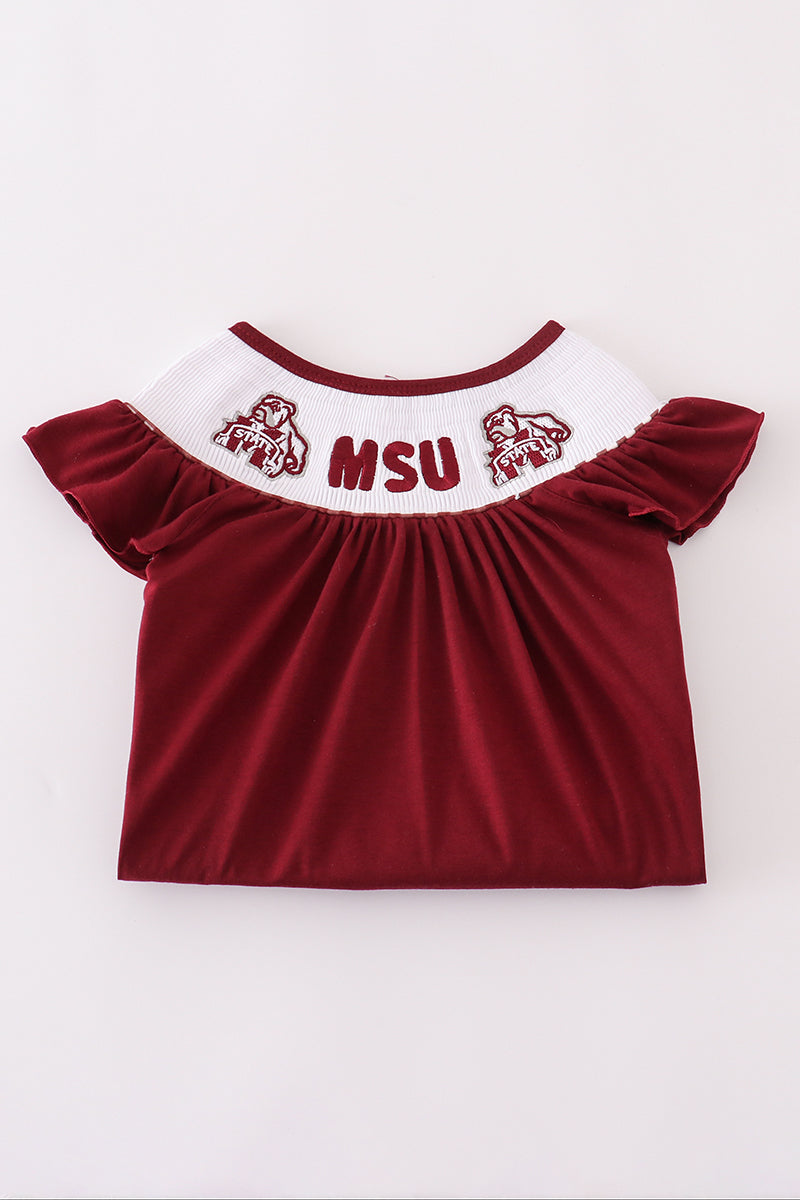 Ensemble Mississippi MSU brodé smocké à volants en vichy