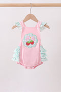 Barboteuse en tricot avec applique fraise rose