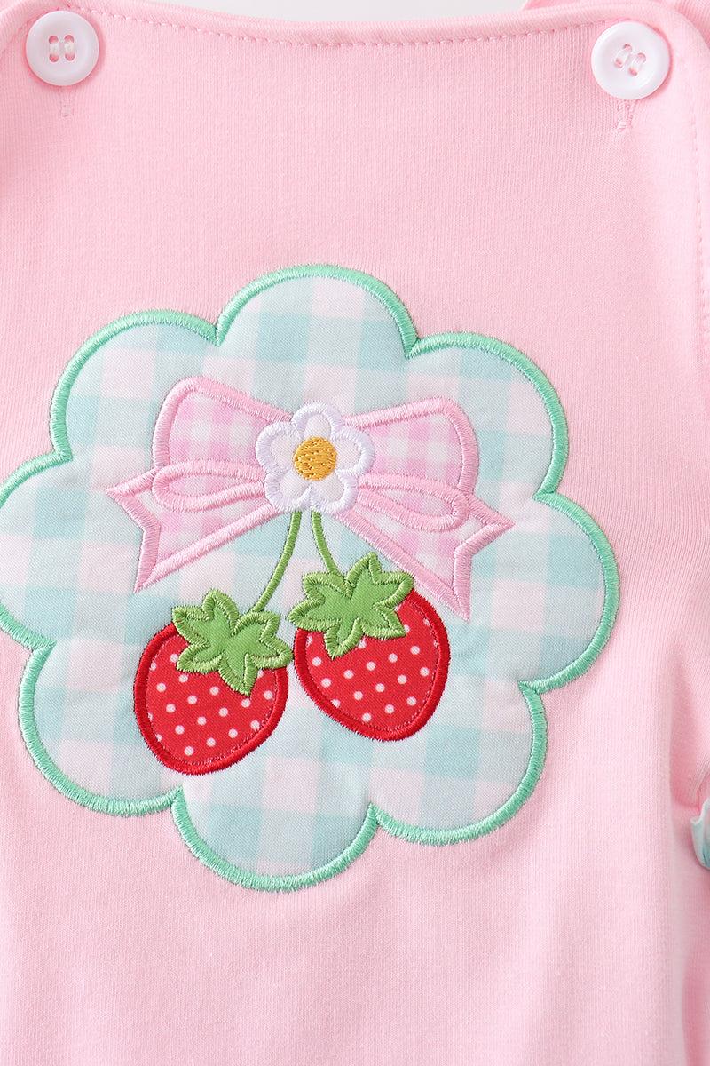Barboteuse en tricot avec applique fraise rose