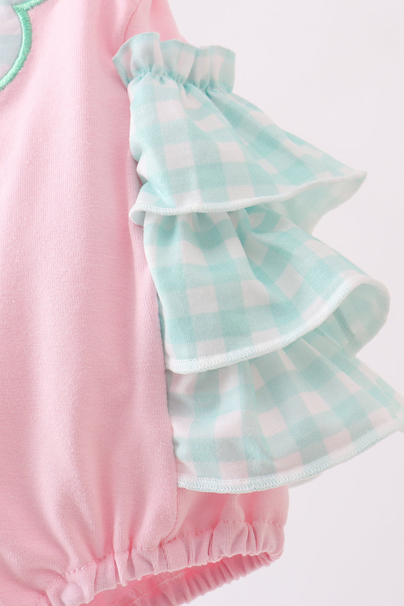 Barboteuse en tricot avec applique fraise rose