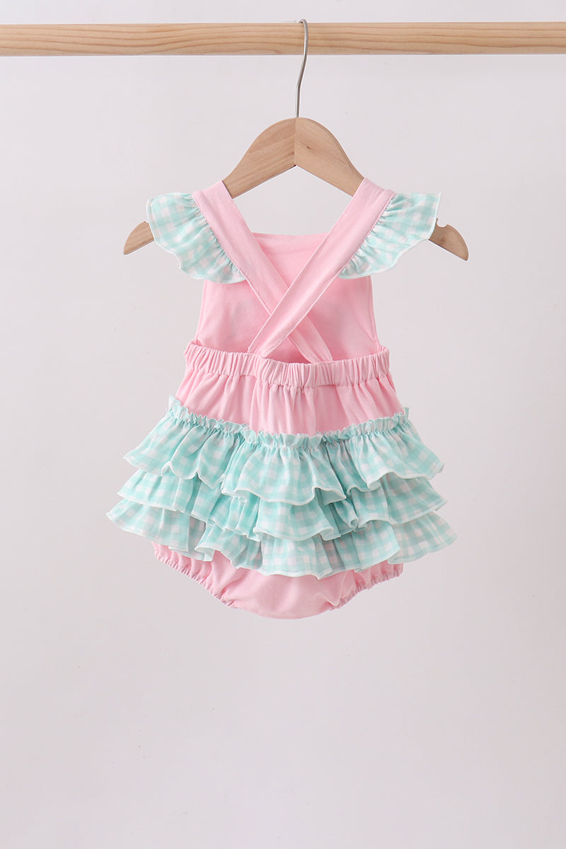 Barboteuse en tricot avec applique fraise rose