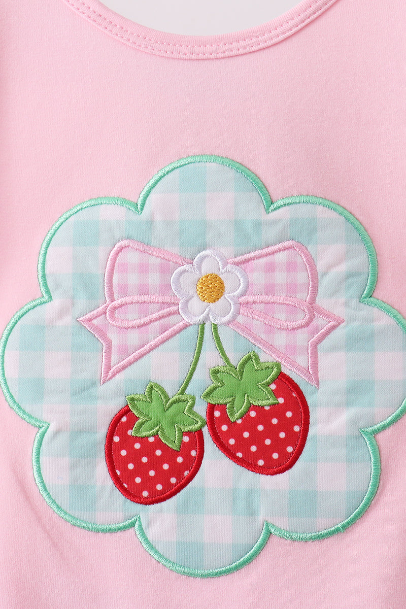 Ensemble tricoté appliqué fraise rose