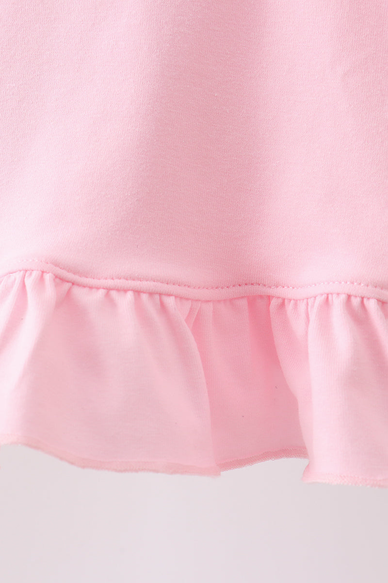 Ensemble tricoté appliqué fraise rose