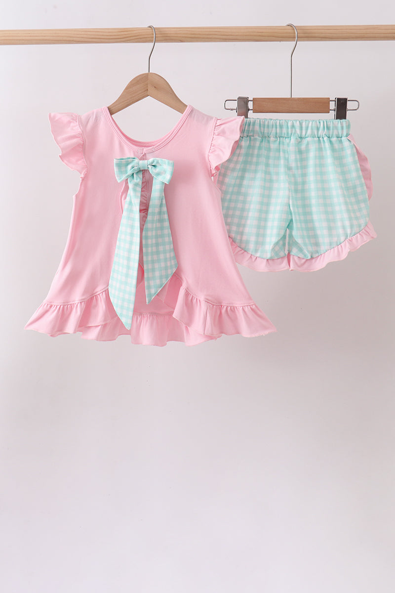 Ensemble tricoté appliqué fraise rose