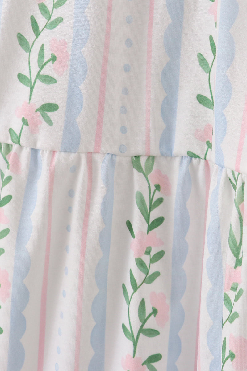 Robe smockée à imprimé floral bleu pour femme