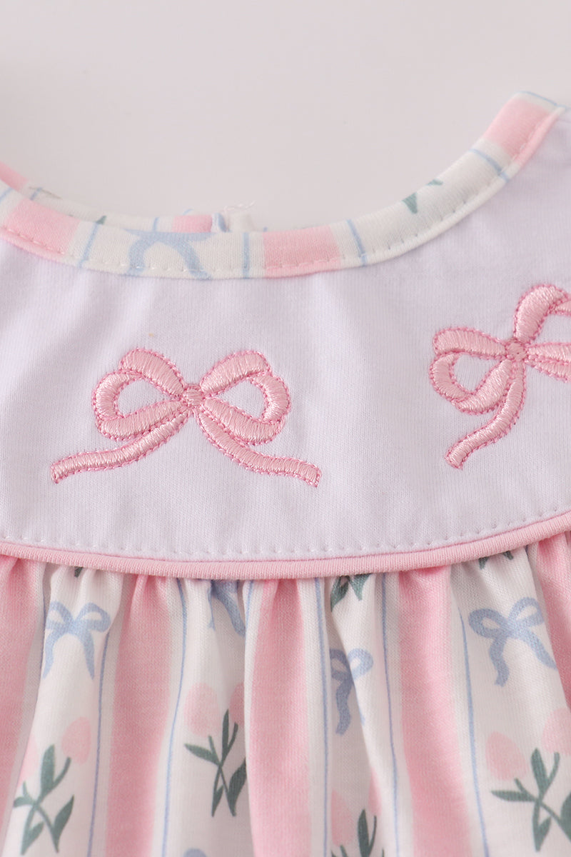 Ensemble barboteuse brodé de nœud rose