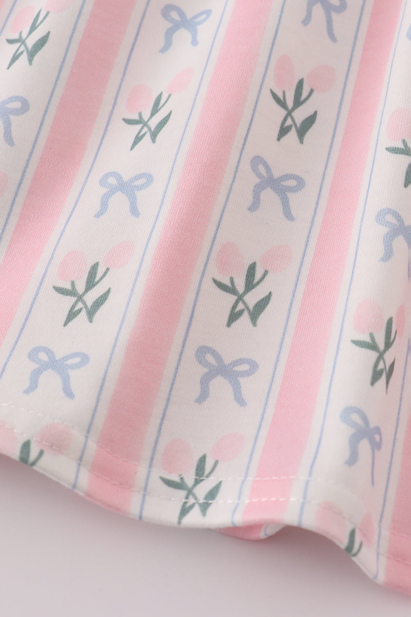 Ensemble barboteuse brodé de nœud rose