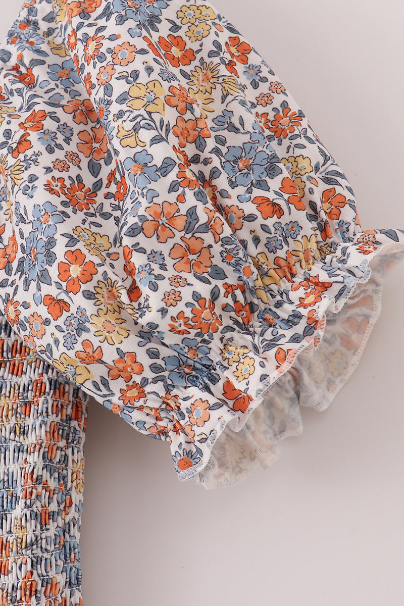Robe de maternité smockée à imprimé floral d'automne