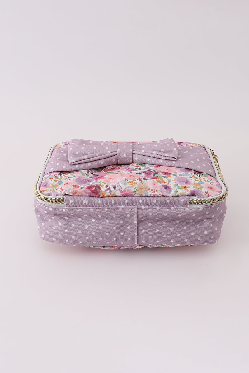 Sac à déjeuner en toile à nœud, imprimé floral violet