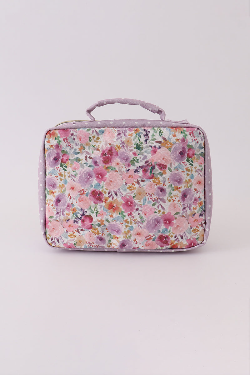 Sac à déjeuner en toile à nœud, imprimé floral violet